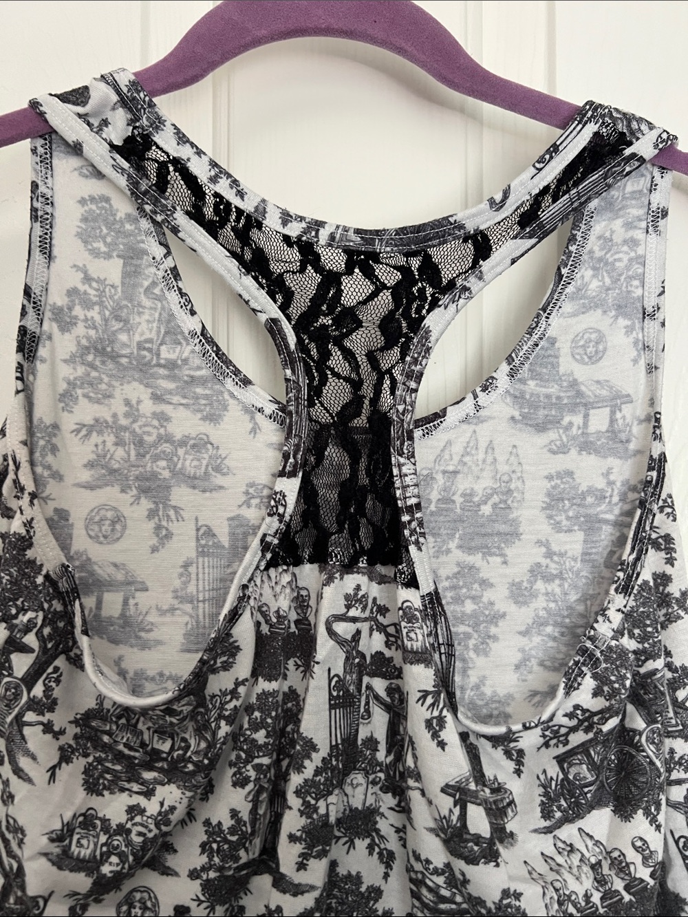 Disney Haunted Mansion Black and White Printed Racerback Tank Top - Picture 3 of 4